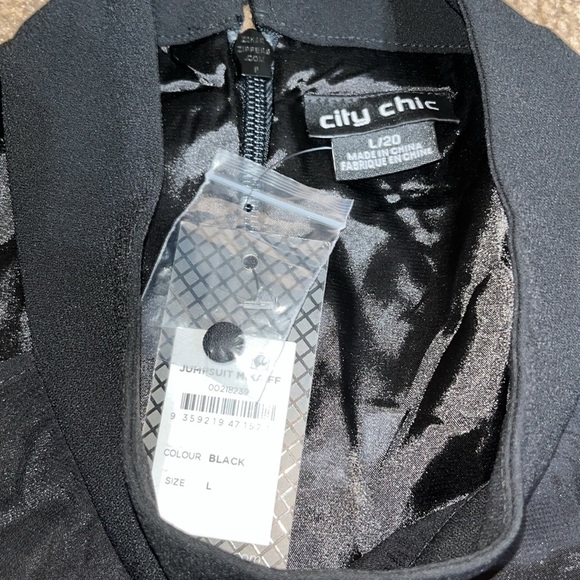 City Chic Mika Halter Jumpsuit Sheer Asymmetrical Ruffle Overlay Wide Leg 20 - Picture 11 of 12